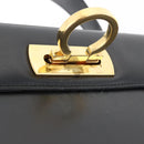 Salvatore Ferragamo Gancini Hand Bag Leather 2way Black Gold Auth gh504-29
