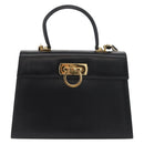 Salvatore Ferragamo Gancini Hand Bag Leather 2way Black Gold Auth gh504-13