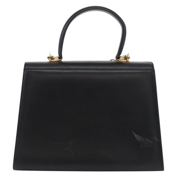 Salvatore Ferragamo Gancini Handtasche Leder 2-Wege Schwarz Gold Authentisch gh504