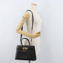 Salvatore Ferragamo Gancini Hand Bag Leather 2way Black Gold Auth gh504-30