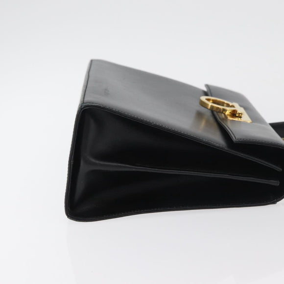 Salvatore Ferragamo Gancini Hand Bag Leather 2way Black Gold Auth gh504