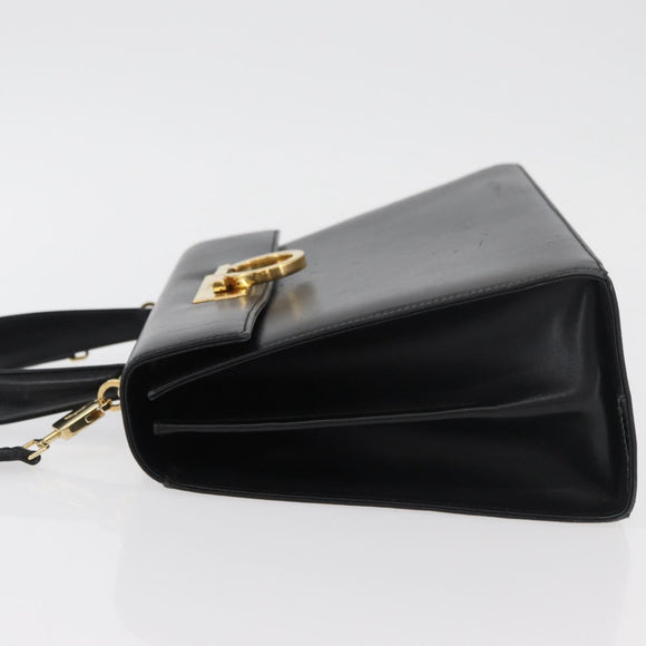 Salvatore Ferragamo Gancini Hand Bag Leather 2way Black Gold Auth gh504