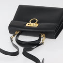 Salvatore Ferragamo Gancini Hand Bag Leather 2way Black Gold Auth gh504-7