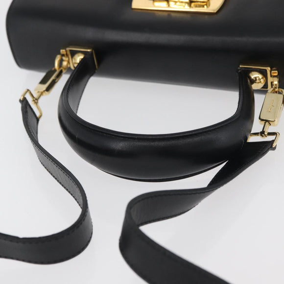 Salvatore Ferragamo Gancini Hand Bag Leather 2way Black Gold Auth gh504