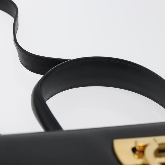 Salvatore Ferragamo Gancini Hand Bag Leather 2way Black Gold Auth gh504