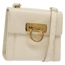 Salvatore Ferragamo Gancini Shoulder Bag Leather White Gold Auth gh505-1