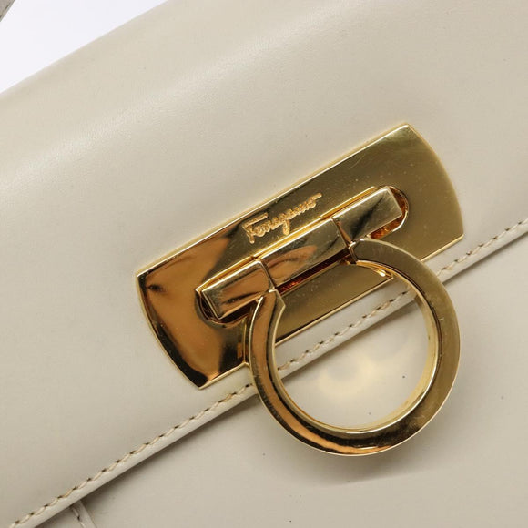 Salvatore Ferragamo Gancini Shoulder Bag Leather White Gold Auth gh505