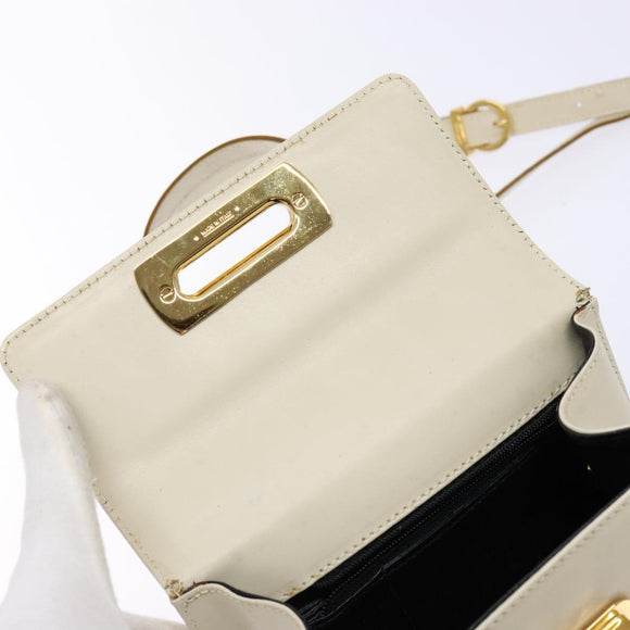 Salvatore Ferragamo Gancini Shoulder Bag Leather White Gold Auth gh505