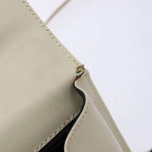 Salvatore Ferragamo Gancini Shoulder Bag Leather White Gold Auth gh505