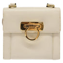 Salvatore Ferragamo Gancini Shoulder Bag Leather White Gold Auth gh505-13