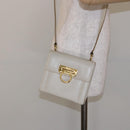 Salvatore Ferragamo Gancini Shoulder Bag Leather White Gold Auth gh505-22
