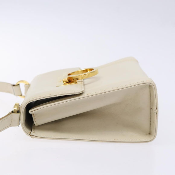 Salvatore Ferragamo Gancini Shoulder Bag Leather White Gold Auth gh505