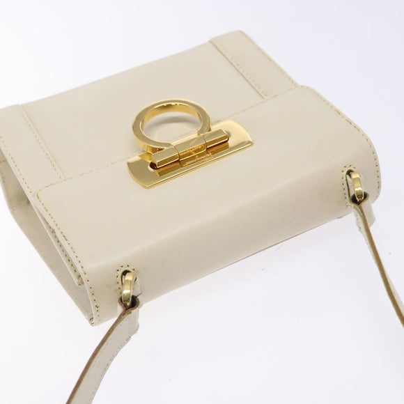 Salvatore Ferragamo Gancini Shoulder Bag Leather White Gold Auth gh505
