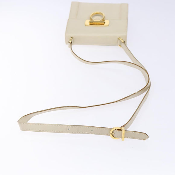 Salvatore Ferragamo Gancini Shoulder Bag Leather White Gold Auth gh505