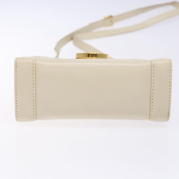 Salvatore Ferragamo Gancini Shoulder Bag Leather White Gold Auth gh505