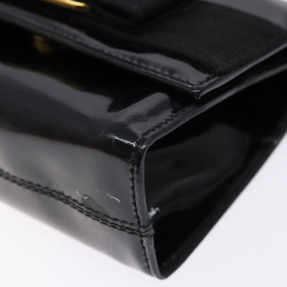 Salvatore Ferragamo Chain Shoulder Bag Enamel Black Gold Auth gh509