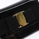 Salvatore Ferragamo Chain Shoulder Bag Enamel Black Gold Auth gh509-19
