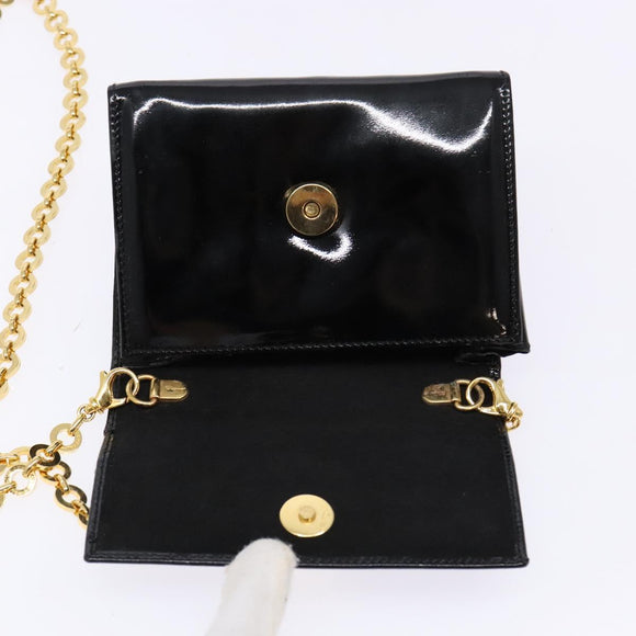 Salvatore Ferragamo Chain Shoulder Bag Enamel Black Gold Auth gh509