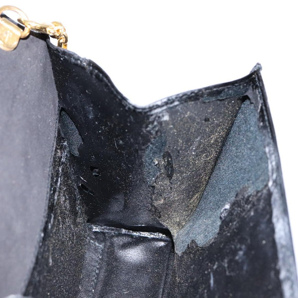 Salvatore Ferragamo Chain Shoulder Bag Enamel Black Gold Auth gh509