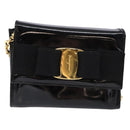 Salvatore Ferragamo Chain Shoulder Bag Enamel Black Gold Auth gh509-13