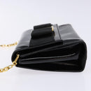 Salvatore Ferragamo Chain Shoulder Bag Enamel Black Gold Auth gh509-4
