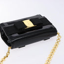 Salvatore Ferragamo Chain Shoulder Bag Enamel Black Gold Auth gh509-6