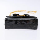 Salvatore Ferragamo Chain Shoulder Bag Enamel Black Gold Auth gh509-5