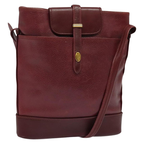 CARTIER Must Line Shoulder Bag Leather Bordeaux Gold Auth gh514