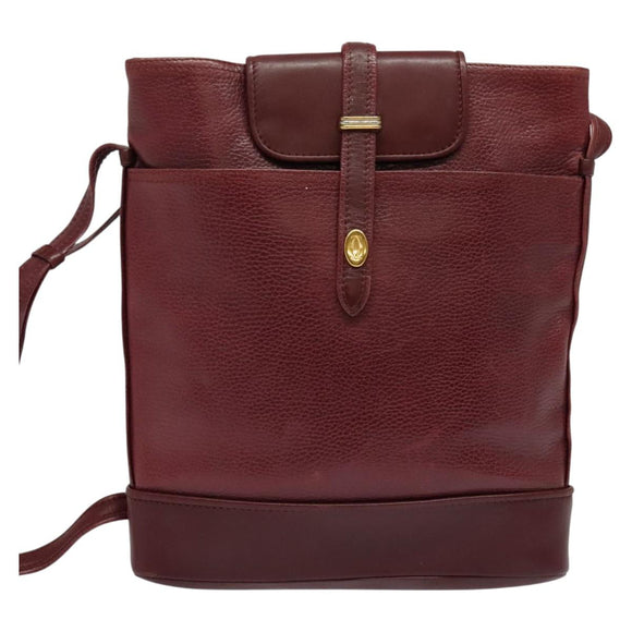 CARTIER Must Line Shoulder Bag Leather Bordeaux Gold Auth gh514