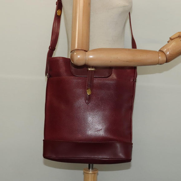 CARTIER Must Line Shoulder Bag Leather Bordeaux Gold Auth gh514