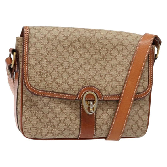 CELINE Macadam Canvas Shoulder Bag PVC Beige Gold Auth gh516