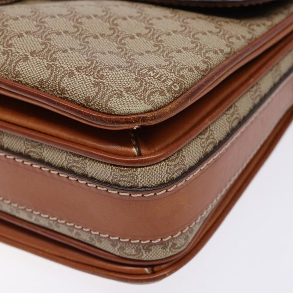 CELINE Macadam Canvas Shoulder Bag PVC Beige Gold Auth gh516