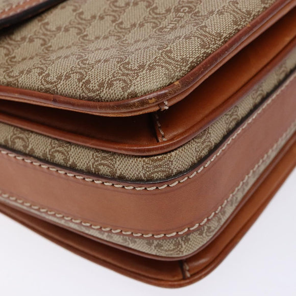 CELINE Macadam Canvas Shoulder Bag PVC Beige Gold Auth gh516