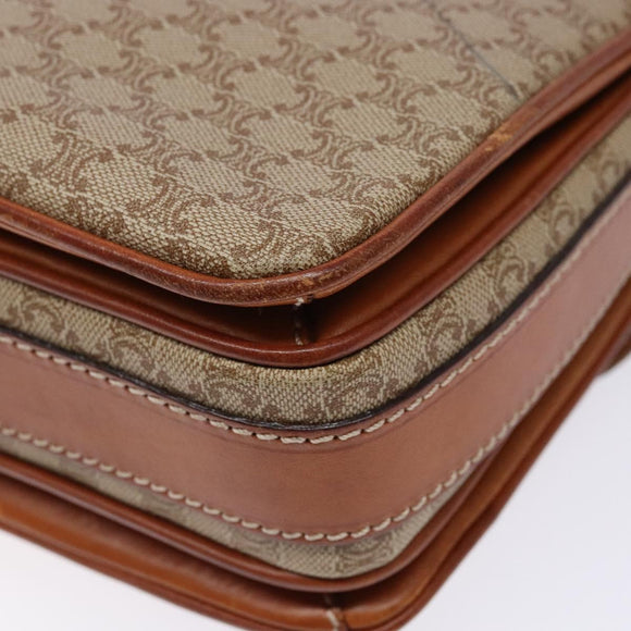 CELINE Macadam Canvas Shoulder Bag PVC Beige Gold Auth gh516