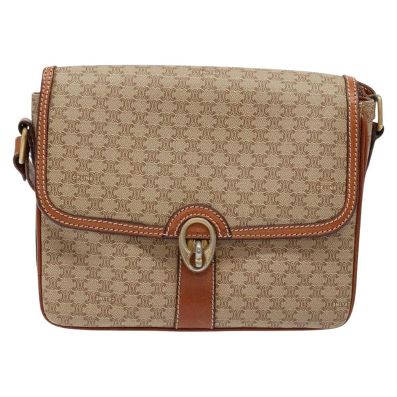 CELINE Macadam Canvas Shoulder Bag PVC Beige Gold Auth gh516