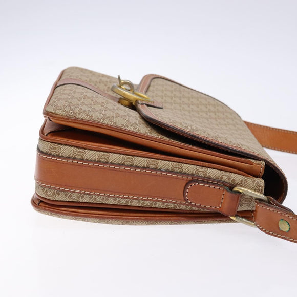 CELINE Macadam Canvas Shoulder Bag PVC Beige Gold Auth gh516