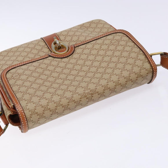 CELINE Macadam Canvas Shoulder Bag PVC Beige Gold Auth gh516