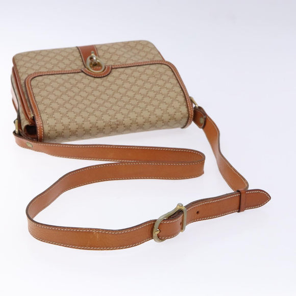 CELINE Macadam Canvas Shoulder Bag PVC Beige Gold Auth gh516