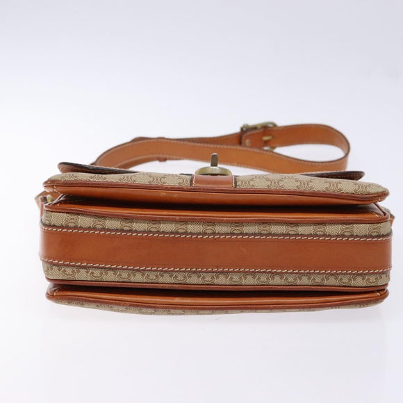 CELINE Macadam Canvas Shoulder Bag PVC Beige Gold Auth gh516