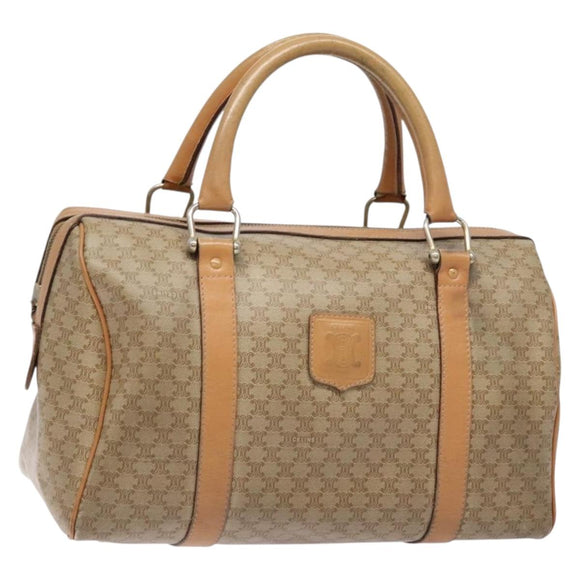 CELINE Macadam Canvas Boston Bag PVC Beige Gold Auth gh517
