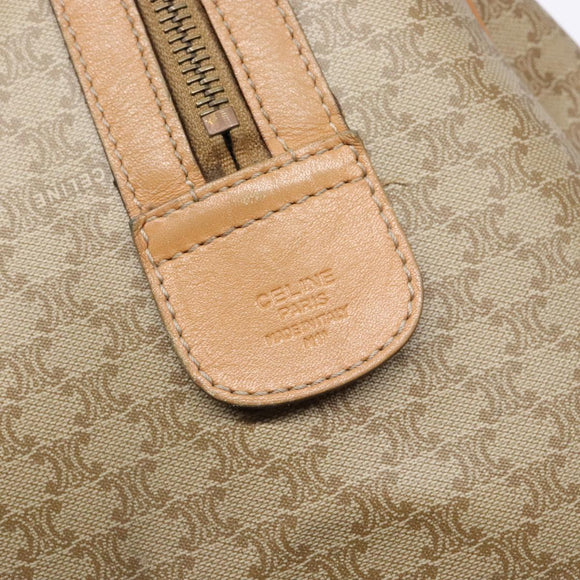 CELINE Macadam Canvas Boston Bag PVC Beige Gold Auth gh517