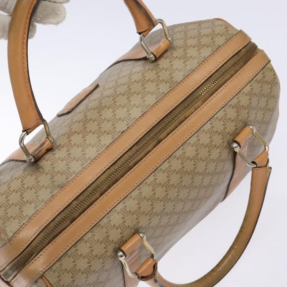 CELINE Macadam Canvas Boston Bag PVC Beige Gold Auth gh517