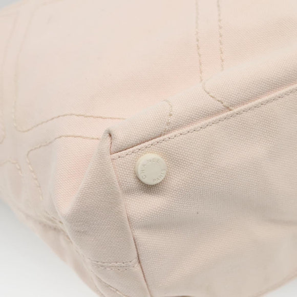 CHANEL COCO Mark Tote Bag No.5 Canvas White Silver CC Auth gh524