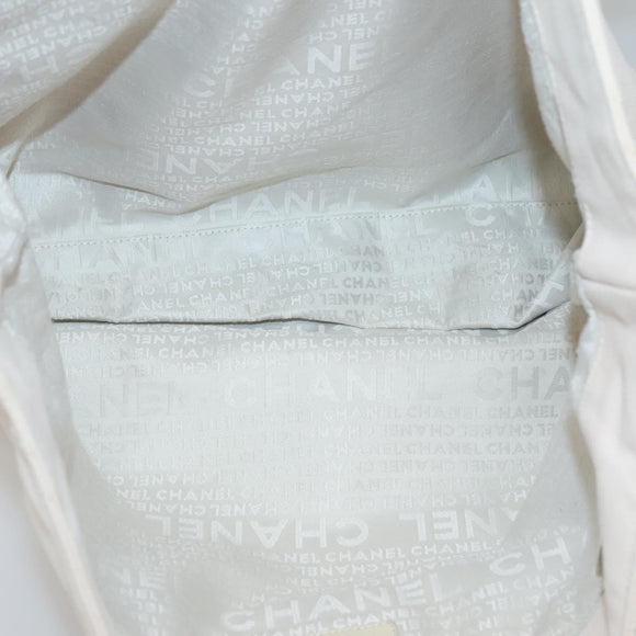 CHANEL COCO Mark Tote Bag No.5 Canvas White Silver CC Auth gh524