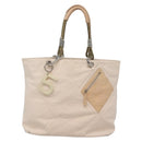 CHANEL COCO Mark Tote Bag No.5 Canvas White Silver CC Auth gh524-2