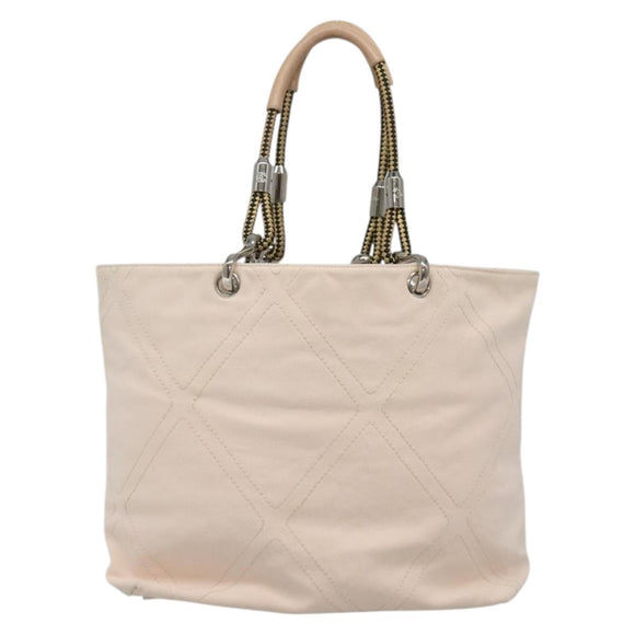 CHANEL COCO Mark Tote Bag No.5 Canvas White Silver CC Auth gh524