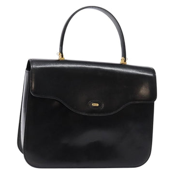 BALLY Hand Bag Leather Black Gold Auth gh533