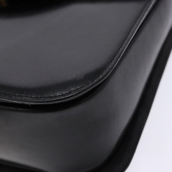 BALLY Hand Bag Leather Black Gold Auth gh533