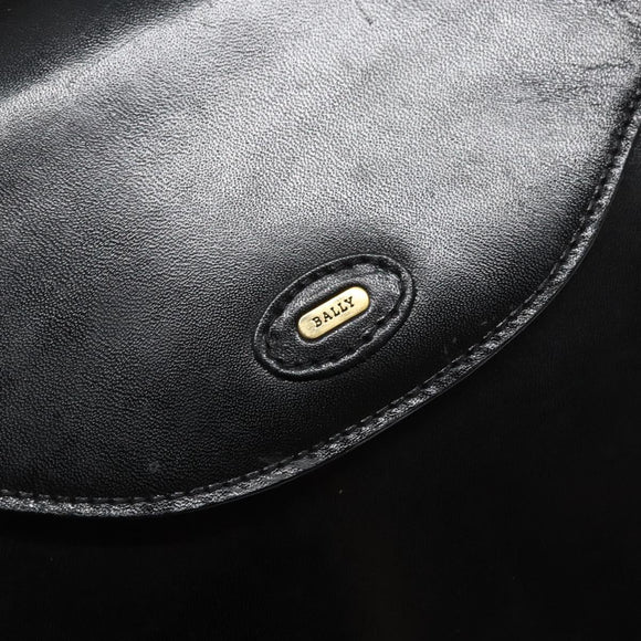 BALLY Hand Bag Leather Black Gold Auth gh533