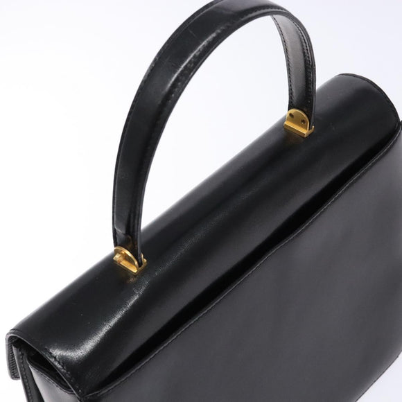 BALLY Hand Bag Leather Black Gold Auth gh533